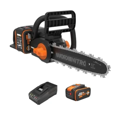 Afbeelding van WORX WG350E Nitro Professionele accu kettingzaag, 20 V, krachtige houtzaag, 10 m/s, 30 cm zaaglengte, compact en veilig, automatische smering, eenvoudige kettingspanning, met 4 Ah oplader