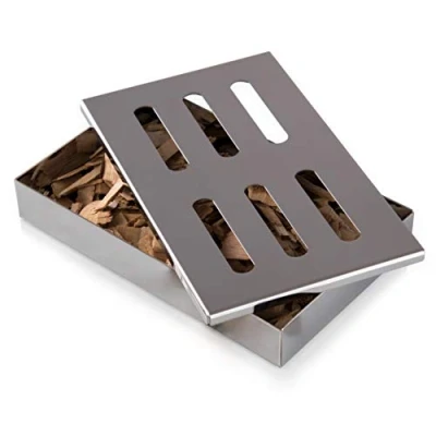 Afbeelding van Blumtal Smokerbox rookdoos van roestvrij staal gasgrillaccessoires of houtskoolgrill, 20x13x3,5cm, zilver