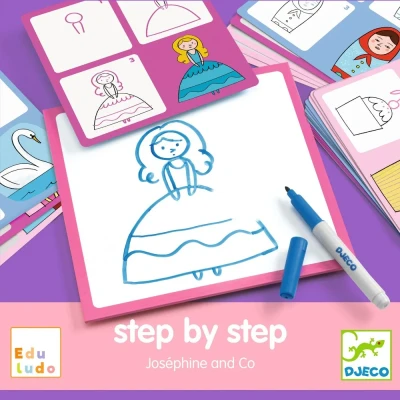 Afbeelding van Djeco tekenkaarten step by prinsessen
