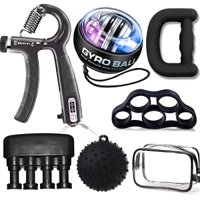 Afbeelding van Handtrainer vingertrainer, handtrainingsapparaat, griptrainer met plaat, vingertraining, anti stressbal, gyroscopische baltrainer voor fitness, krachttraining thuis