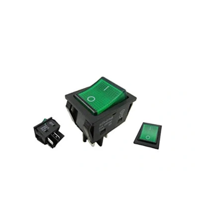Afbeelding van Inbouwwipschakelaar, Lichtschakelaar Tuimelschakelaar 230V, 2 polig (4 pin) 30A 250 28,5 * 21,9 mm groen verlicht