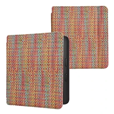 Afbeelding van kwmobile ereader hoesje compatibel met Kobo Libra 2 Case magnetische sluiting Hoes voor e reader in geel/rood/groen Kleurrijk weefpatroon