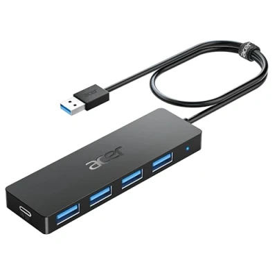 Afbeelding van Acer USB hub 4 poorten, meerdere 3.0 hub, A splitter voor laptop met C voedingspoort, extender poort, laptop, Windows, Linux, PC en meer (2 ft)