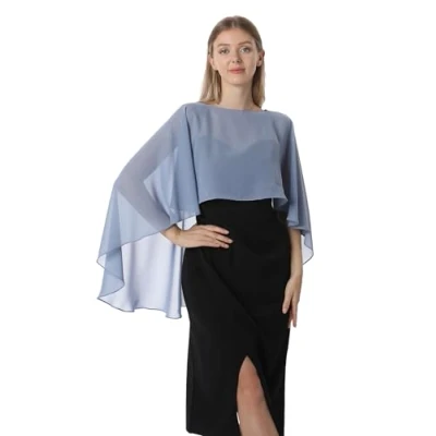 Afbeelding van Vrouwen Chiffon Cape Bruids Zachte Sjaal Sjaals Wraps Strand Cover Up Bruiloft Capelet Avond (, Dusty Blauw, one size