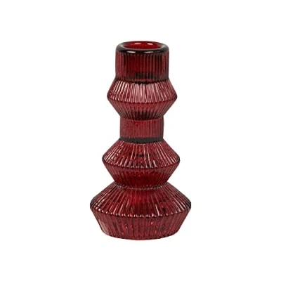 Afbeelding van Talking Tables Bourgondische glazen kandelaar houder geribbeld 3 Tier Taper Candle Stand voor Home Decor, Accessoires, Tafeldecoraties, Indoor of Outdoor Dinner Party, Verjaardag, Bruiloft