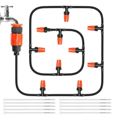 Afbeelding van Belle Vous Automatic Drip Irrigation Kit Garden, Greenhouse, Patio &amp; Lawn Watering System Distribution Tubing/Hose, Emitter Nozzles Connectors