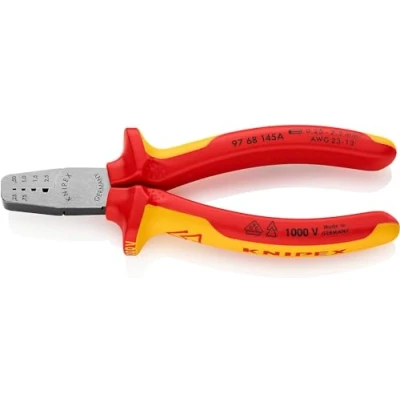 Afbeelding van Knipex Krimptang voor adereindhulzen geïsoleerd met meer componentengrepen, VDE getest 145 mm 97 68 A