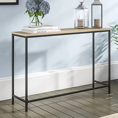 Afbeelding van Console tafel Kronoby 80x100x30 cm zwart mat en eikenkleurig