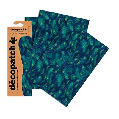 Afbeelding van Decopatch papier nr. 722 (blauw groen pauwenveer, 395 x 298 mm) 3 pack