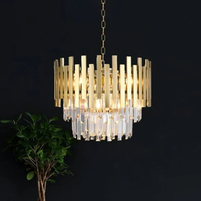 Afbeelding van Eko Light Hanglamp Aspen metaal goudkleurige glaskristallen, hoogte 30 cm