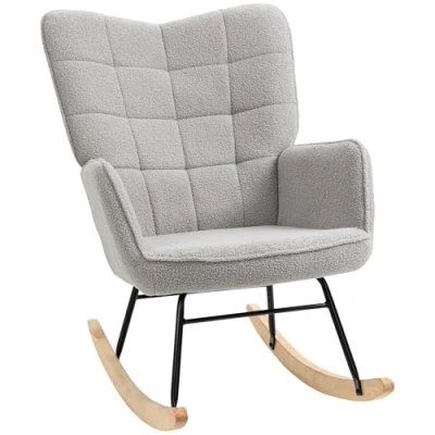 Afbeelding van HOMCOM schommelstoel accentstoel woonkamer fauteuil voor slaapkamer, draagvermogen tot 120 kg, polyester, lichtgrijs 71 x 92 101 cm