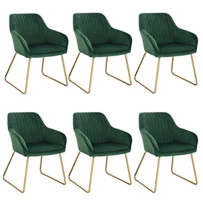 Afbeelding van WOLTU Set van 6 keukenstoelen fluweel en metaal, donkergroene eetkamerstoelen BH246dgn