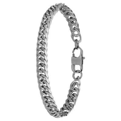 Afbeelding van Lucardi Kinder Stalen Armband met gourmetschakel mat Staal Zilver 17 cm