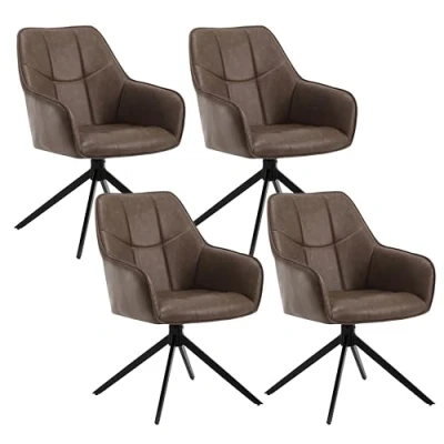 Afbeelding van WOLTU EZS10br 4 Eetkamerstoelen, draaibaar, set van 4, stoel, eetkamer, eettafel, keukenstoel, draaistoel, beklede stoel met armleuningen, vintage kunstleer, metalen poten, bruin