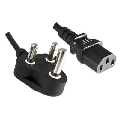Afbeelding van Apparaatsnoer met rechte C13 plug en haakse type M stekker (India) 3x 0,75mm / zwart 1,8 meter