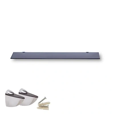 Afbeelding van Euro Tische Glazen Wandplank met Zwart Glas, Plank voor Badkamers, Heldere Doucheplank 6mm ESG Veiligheidsglas en Metalen Beugels, Verschillende Maten (80 cm)