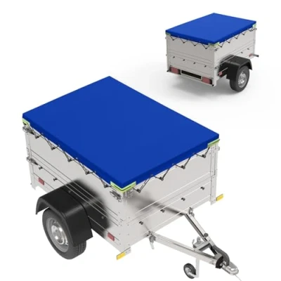 Afbeelding van afdekzeil voor aanhanger, 258 x 136 10 cm, plat dekzeil van pvc materiaal, versterkt, waterdicht en scheurvast, aanhangerzeil Stema Böckmann 750 kg personenauto