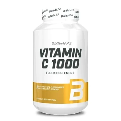 Afbeelding van BioTechUSA Vitamin C 1000 + BioFlavonoids Meerdere Bronnen Immuunsysteem Rozenbottel, Vlierbloesem &amp; Citroen, 250 tabletten