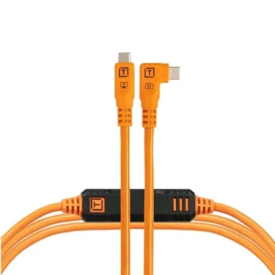 Afbeelding van TetherTools TetherPro Optima 10G USB C 15&#039; (4.6m) Straight To Right, High Visibility Orange