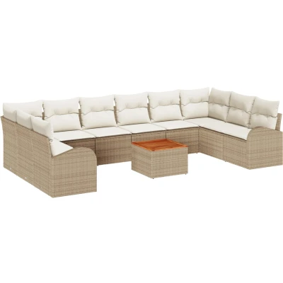 Afbeelding van vidaXL 11 Delige Tuin Sofa Set met Kussens Beige Poly Riet Acacia