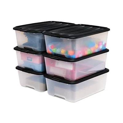 Afbeelding van Iris Ohyama , doos/set van 6 opbergdozen, 30 l, stapelbaar, klemmen, slaapkamer, woonkamer, kantoor Top Boxe TB zwart