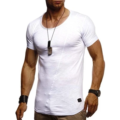 Afbeelding van Leif Nelson T shirt voor heren, zomer, ronde hals, 100% katoen, regular fit, kraag, casual basic heren met korte mouwen, wit, XXL