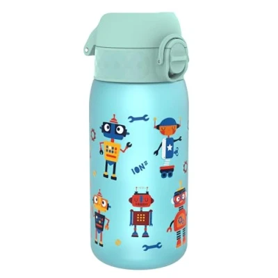 Afbeelding van Ion8 Kinder Waterfles, 350 ml/12 oz, Lekvrij, Makkelijk te Openen, Veilige Vergrendeling, Vaatwasmachinebestendig, BPA Vrij, Draaghandvat, Schoon Maken, Geurvrij, Ontwerp Robots