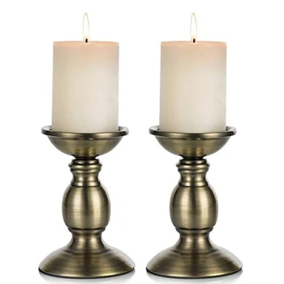 Afbeelding van Nuptio Bronzen Pijler Kandelaars, Bruiloft Centerpieces Metalen Kandelaar voor 8cm Kaarsen Stand Decoratie Ideaal Bruiloften Speciale Evenementen Feesten Woonkamer, 2 Stuks