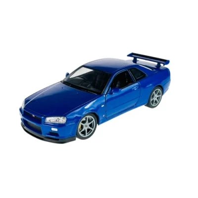 Afbeelding van Welly Nissan Skyline R34 GT R Coupe Blauw 1998 2002 1/24 Metalen Model Auto De Cast Nieuw in Box