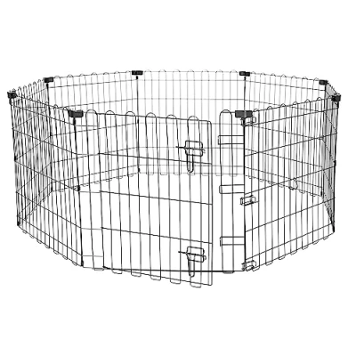 Afbeelding van Amazon Basics Achthoekig, loophok voor honden en andere huisdieren, opvouwbaar, metaal, met deur, 61 cm, zwart