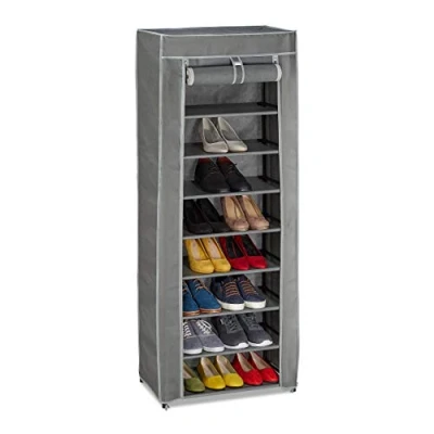 Afbeelding van Relaxdays schoenenkast stof, 9 vakken, 27 paar schoenen, afneembare hoes, schoenenrek, HBD: 150 x 60 30 cm, antraciet