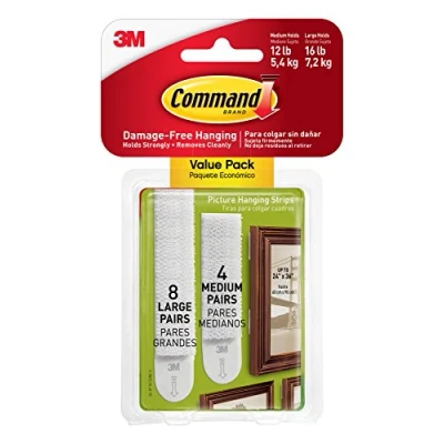 Afbeelding van 3M Command beeldmontage strips M en L, voordeelverpakking Wit Inhoud: 12 paar