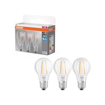 Afbeelding van OSRAM LED lampvoet Klassieke lampvorm E27 helder 6500K koelwit, filament LED, vervanging voor gloeilamp, IP20, kwikvrij, schokbestendig, 15000 uur