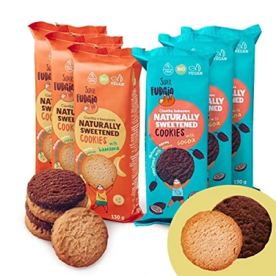 Afbeelding van SUPER FUDGiO biologische koekjes, veganistische natuurlijk gezoet met agave, zonder palmolie, gezond snoepen, 6 x 130 g