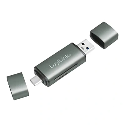 Afbeelding van LogiLink CR0043 USB 3.2 (Gen1) kaartlezer voor SD en microSD kaarten in aluminium behuizing, geheugenkaarten tot 2 TB, aansluiting via A of C