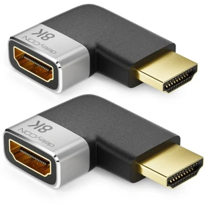 Afbeelding van deleyCON 2 Stuks HDMI Adapter Coupler Connector 8K@60Hz / 4K@120Hz UHD 7680x4320 Aluminium 2.1 ARC HDR10+ Dolby Vision VRR ALLM 48Gbps Haaks Links Grijs Zwart