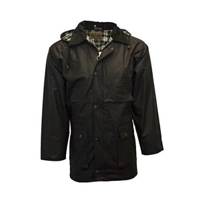 Afbeelding van Walker &amp; Hawkes Heren ongevoerde Wax Jacket Landkleding Jacht Gewaxte Jas Zwart, XL