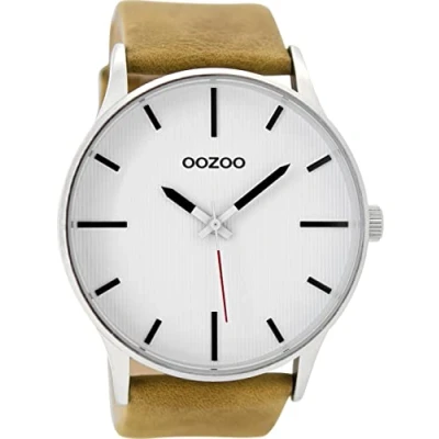 Afbeelding van Oozoo Herenhorloge met lederen band 48 MM wit/bruin C9050, Riemen.