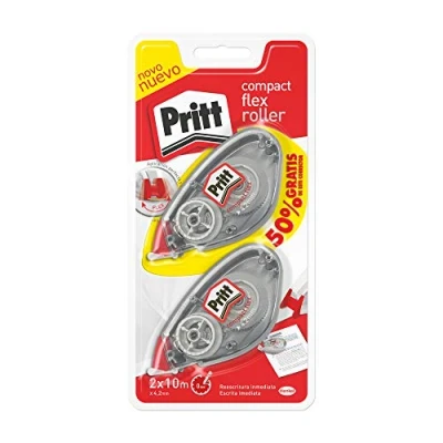 Afbeelding van Pritt Roller Compact, correctieroller voor het afdekken van fouten, correctietape balpen en gedrukte teksten, veelzijdige witte corrector zinnen letters, 2 x (4,2 mm 10 m)