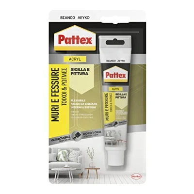 Afbeelding van Pattex Witte afdichtstof voor muren en sleuven, acryl, lakbaar, gevels, gewrichten, geurloos, gebruik binnenshuis, zonder oplosmiddelen, 50 ml buis