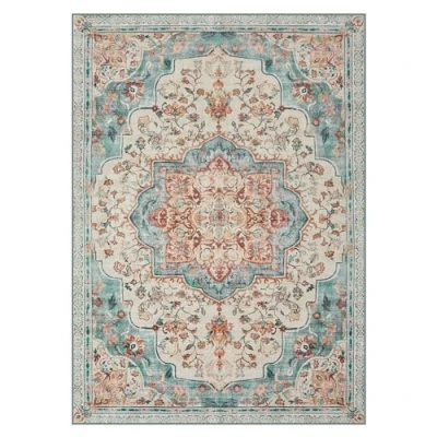 Afbeelding van SONGMICS HOME 153 x 214 cm Woonkamertapijt Antisliptapijt Traditionele Vintage Stijl Woonkamer Keuken Hal Eetkamer Machinewasbaar Aquamarijn TAR036Q01