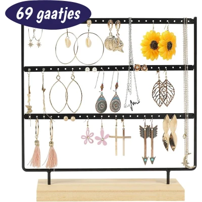 Afbeelding van Oorbellenrekje 3 Niveaus 69 Gaatjes Sieradenhouder Sieradenrekje Sieraden Opbergen Organizer Display