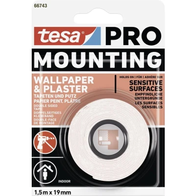Afbeelding van tesa Mounting PRO Tapete &amp; Putz 66743 00000 00 Montagetape Wit (l x b) 1.5 m 19 mm 1 stuk(s)