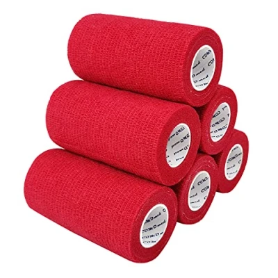 Afbeelding van COMOmed 6 Rolls Cohesive Bandage 10ｃm X４.5cm Red, Flexible Bandage,Non Woven Cohesive, Athletic Tape,Vet wrap,Wraps Bandage,Suitable for Sensitive Ski…