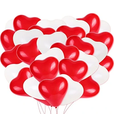 Afbeelding van HOWAF 100 stuks hartvormige ballonnen rood wit elk 50 ballonnen, XL maat 30 cm, helium hart bruiloft verjaardag bruidsdouche Valentijnsdag decoratie hartballonnen