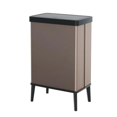 Afbeelding van Curver Keter Verto High Vuilnisemmer met push deksel, optimaal voor de keuken, eenvoudige sortering, slank design, voeten, roze, 26,5 x 43,5 68,7 cm