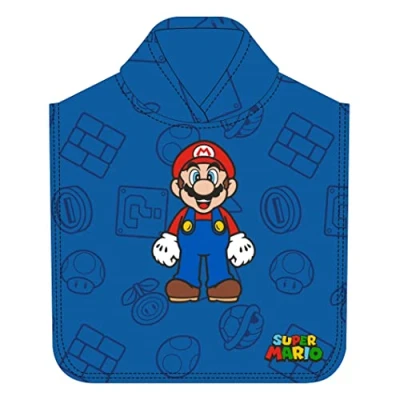 Afbeelding van Super Mario Poncho Badponcho Handdoek Sneldrogend Blauw 50 x 100 cm (uitgevouwen) One Size (ongeveer 2 6 jaar)