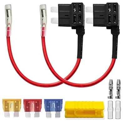 Afbeelding van Guuzi 2 stks 12V 24V ACU Standaard Add A Circuit Zekering Adapter met Kabelboom, Medium Zekeringhouder 3 Vervangende Zekeringen(5A/10A/15A)+Terminal Connector
