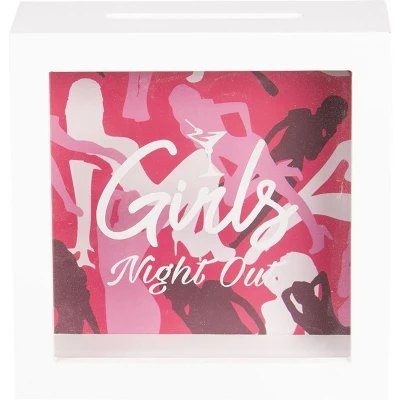 Afbeelding van Clayre &amp; Eef Spaarpot 15x5x15 cm Wit Hout Vierkant Girls Night Out Leuke