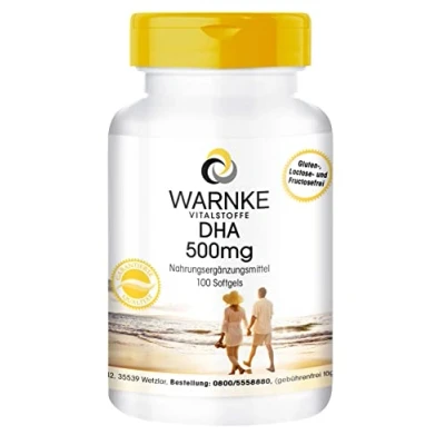 Afbeelding van Warnke DHA 500 mg 100 softgels docosahexaeenzuur met eicosapentaeenzuur omega 3 vetzuren hoog gedoseerd Vitalstoffe Duitse apothekerskwalitei